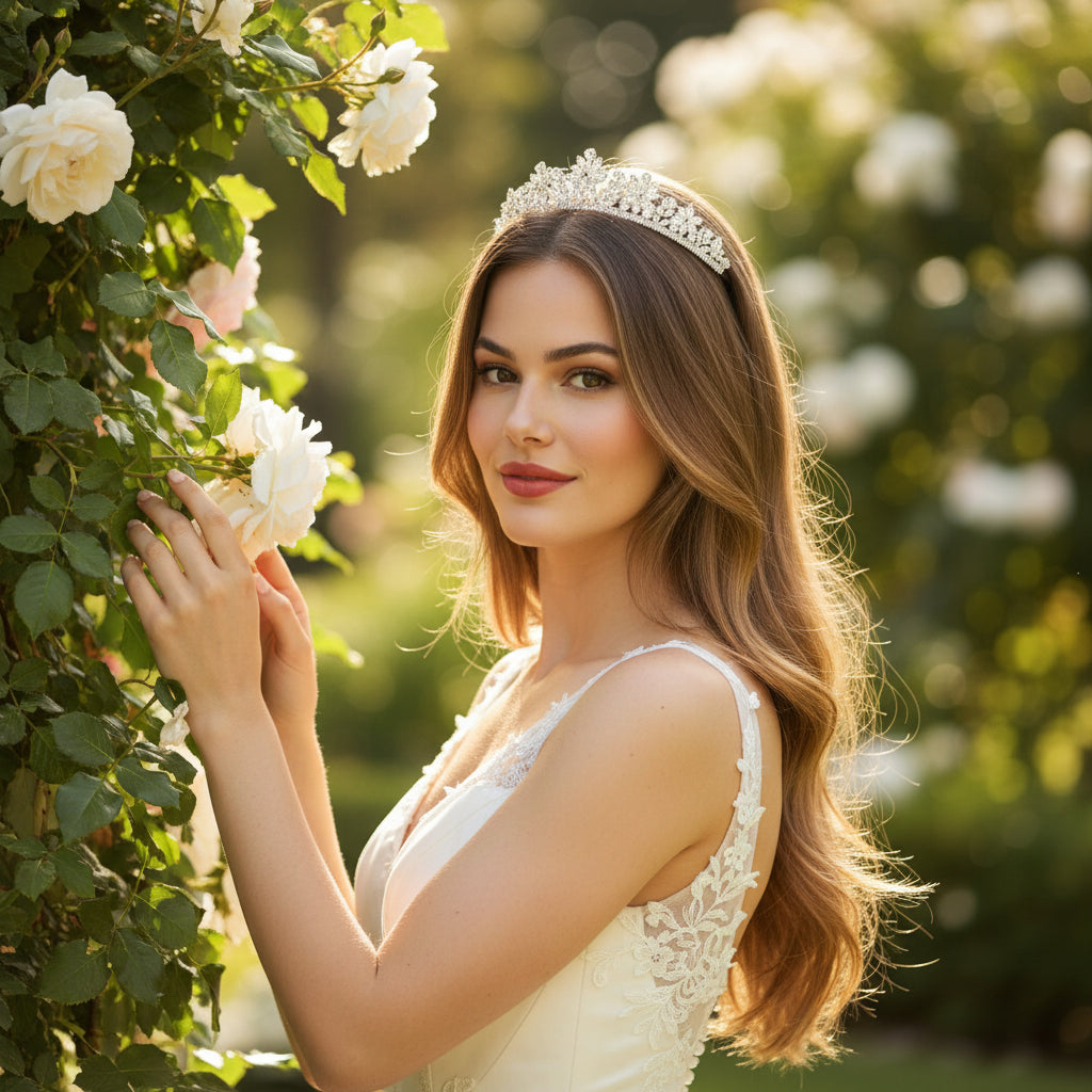 CUBIC ZIRCONIA COLLECTION - CRYSTAL EXTRAVAGANCE TIARA - AHB150  SILVER