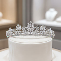 CUBIC ZIRCONIA COLLECTION - CRYSTAL EXTRAVAGANCE TIARA - AHB150  SILVER