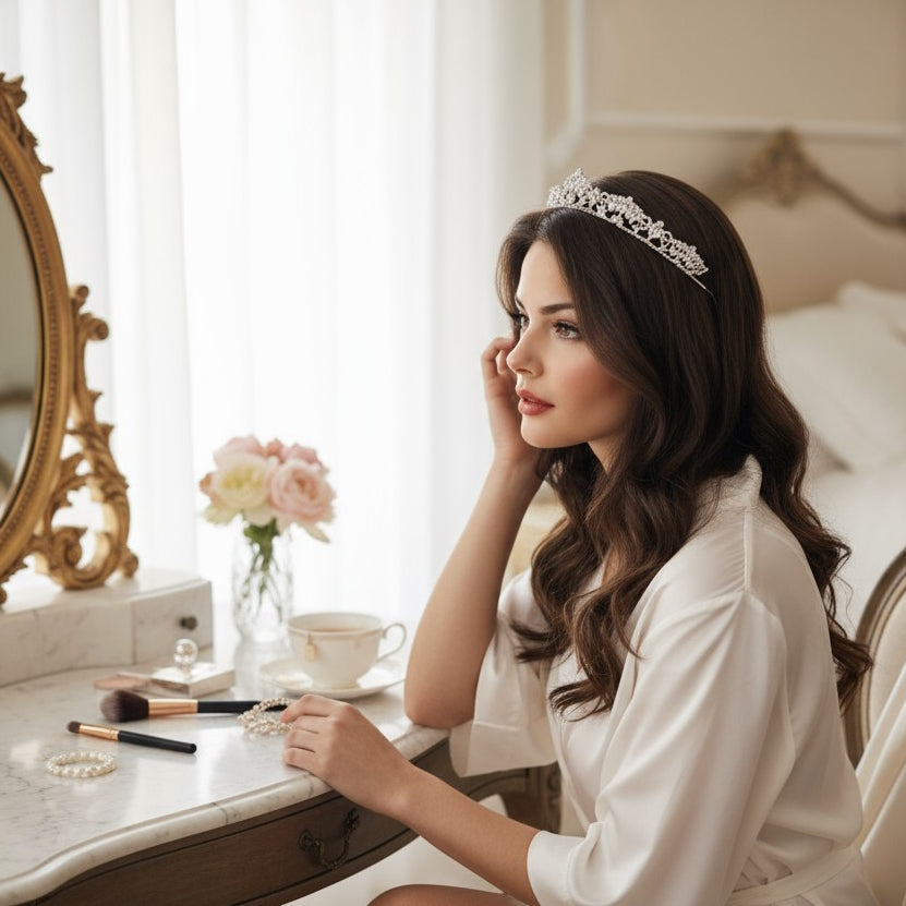 CUBIC ZIRCONIA COLLECTION - DAINTY DIVA TIARA - AHB152 - SILVER