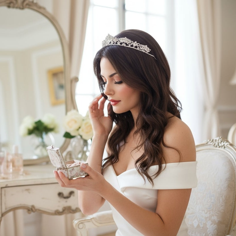 CUBIC ZIRCONIA COLLECTION - DAINTY DIVA TIARA - AHB152 - SILVER