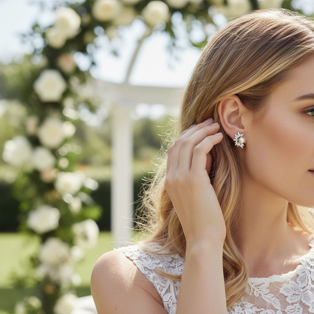 CUBIC ZIRCONIA COLLECTION - DAINTY PEARL EARRINGS - CZER692 SILVER