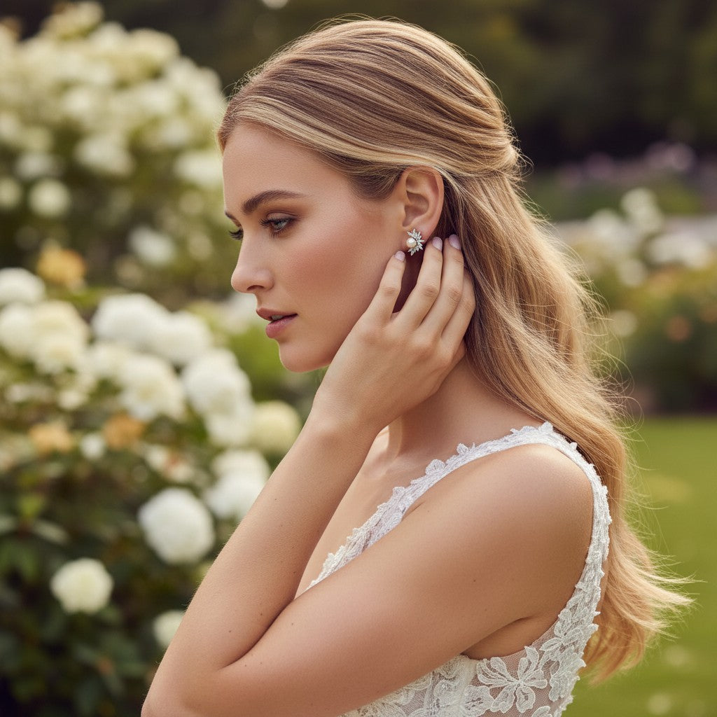 CUBIC ZIRCONIA COLLECTION - DAINTY PEARL EARRINGS - CZER692 SILVER