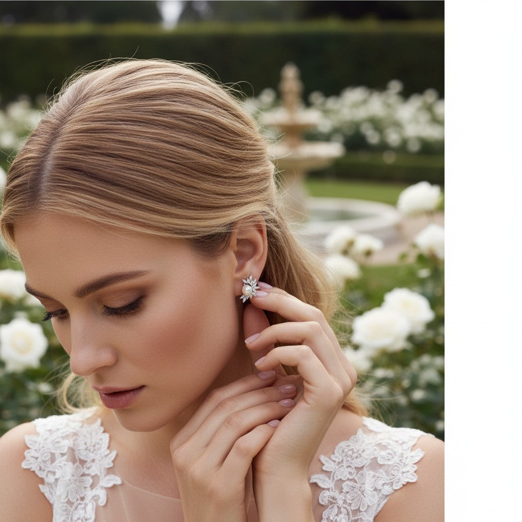 CUBIC ZIRCONIA COLLECTION - DAINTY PEARL EARRINGS - CZER692 SILVER