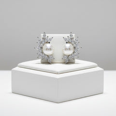 CUBIC ZIRCONIA COLLECTION - DAINTY PEARL EARRINGS - CZER692 SILVER