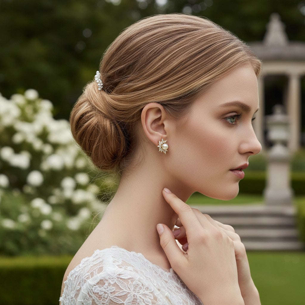 CUBIC ZIRCONIA COLLECTION - DAINTY PEARL EARRINGS - CZER692 GOLD