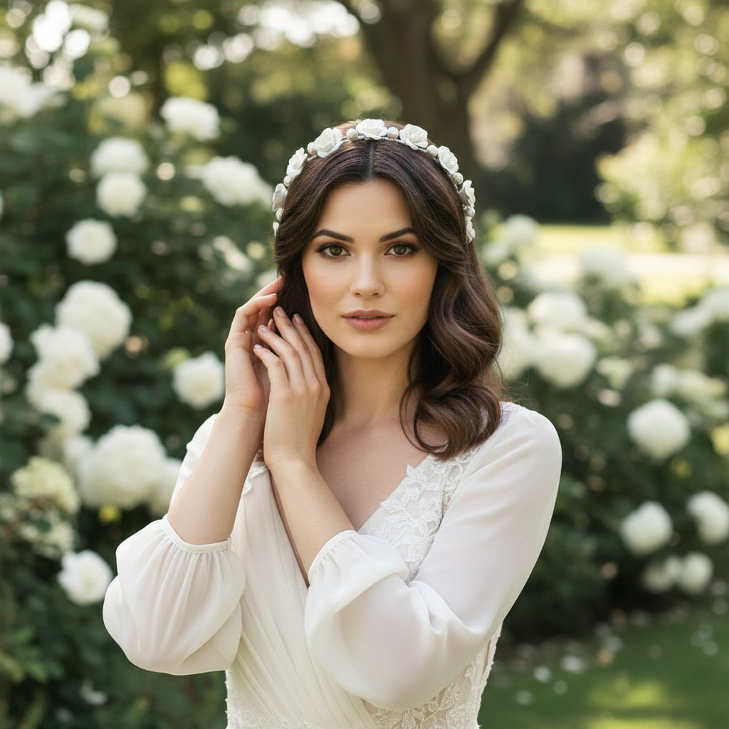 ATHENA COLLECTION - VINTAGE ROSE HEADBAND - SILVER - AHB153 SILVER