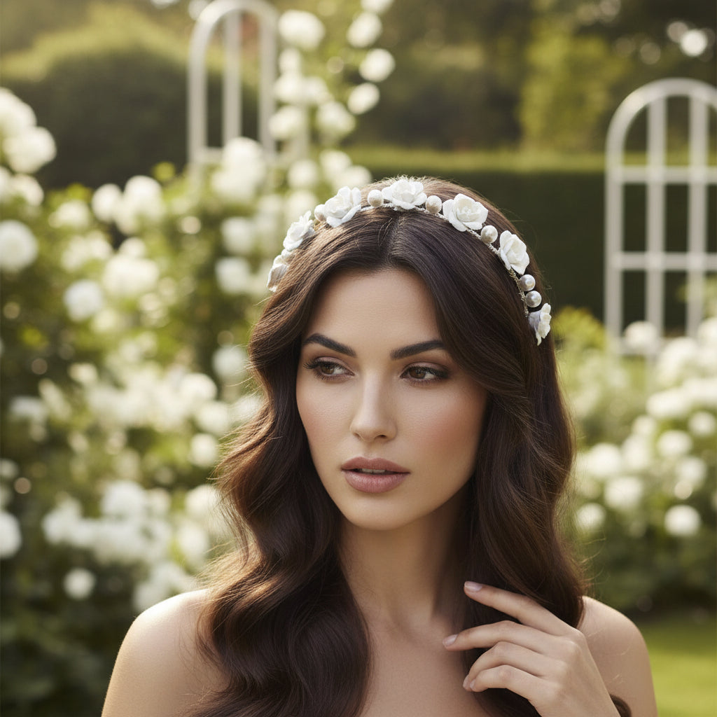 ATHENA COLLECTION - VINTAGE ROSE HEADBAND - SILVER - AHB153 SILVER