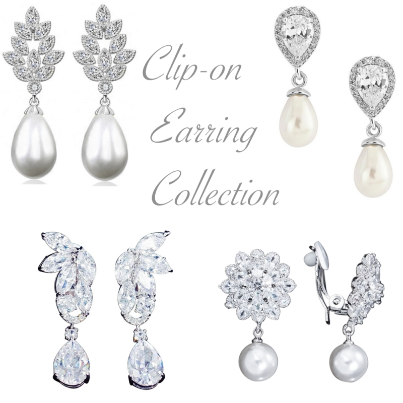 CUBIC ZIRCONIA COLLECTION - EXQUISITE CLIP ON EARRING COLLECTION  - SILVER