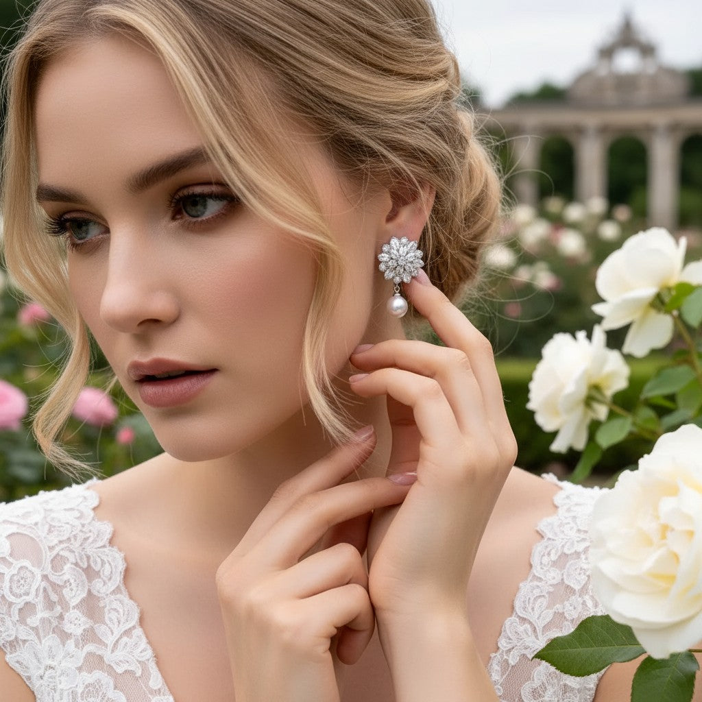 CUBIC ZIRCONIA COLLECTION - PEARL DROP  CLIP ON EARRINGS - CZER695 SILVER