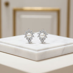 CUBIC ZIRCONIA COLLECTION - DAINTY PEARL CLIP ON EARRINGS - CZER696 SILVER