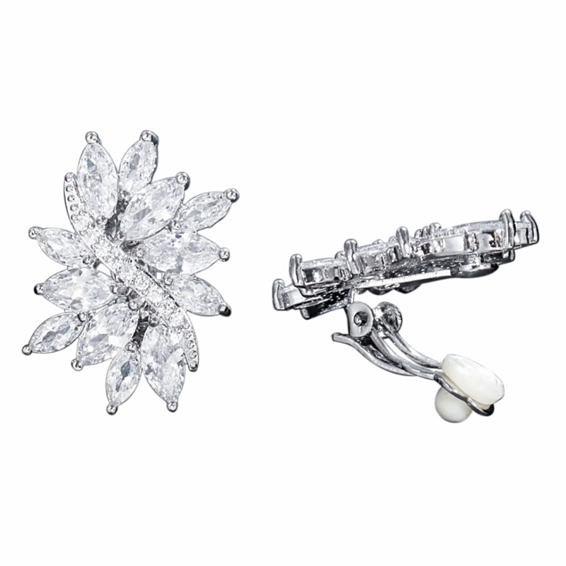 CUBIC ZIRCONIA COLLECTION - SPARKLE GEMS CLIP ON EARRING COLLECTION - SILVER