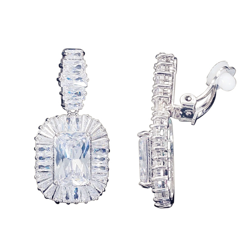 CUBIC ZIRCONIA COLLECTION - SPARKLE GEMS CLIP ON EARRING COLLECTION - SILVER