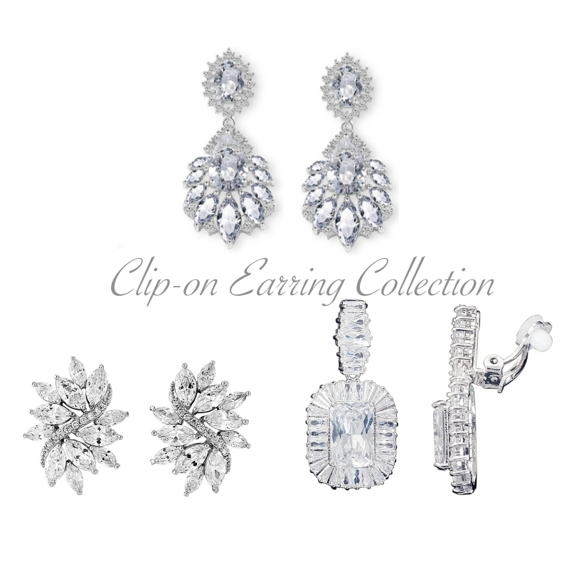 CUBIC ZIRCONIA COLLECTION - SPARKLE GEMS CLIP ON EARRING COLLECTION - SILVER