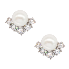 CUBIC ZIRCONIA COLLECTION - PEARL STUD EARRING COLLECTION - SILVER