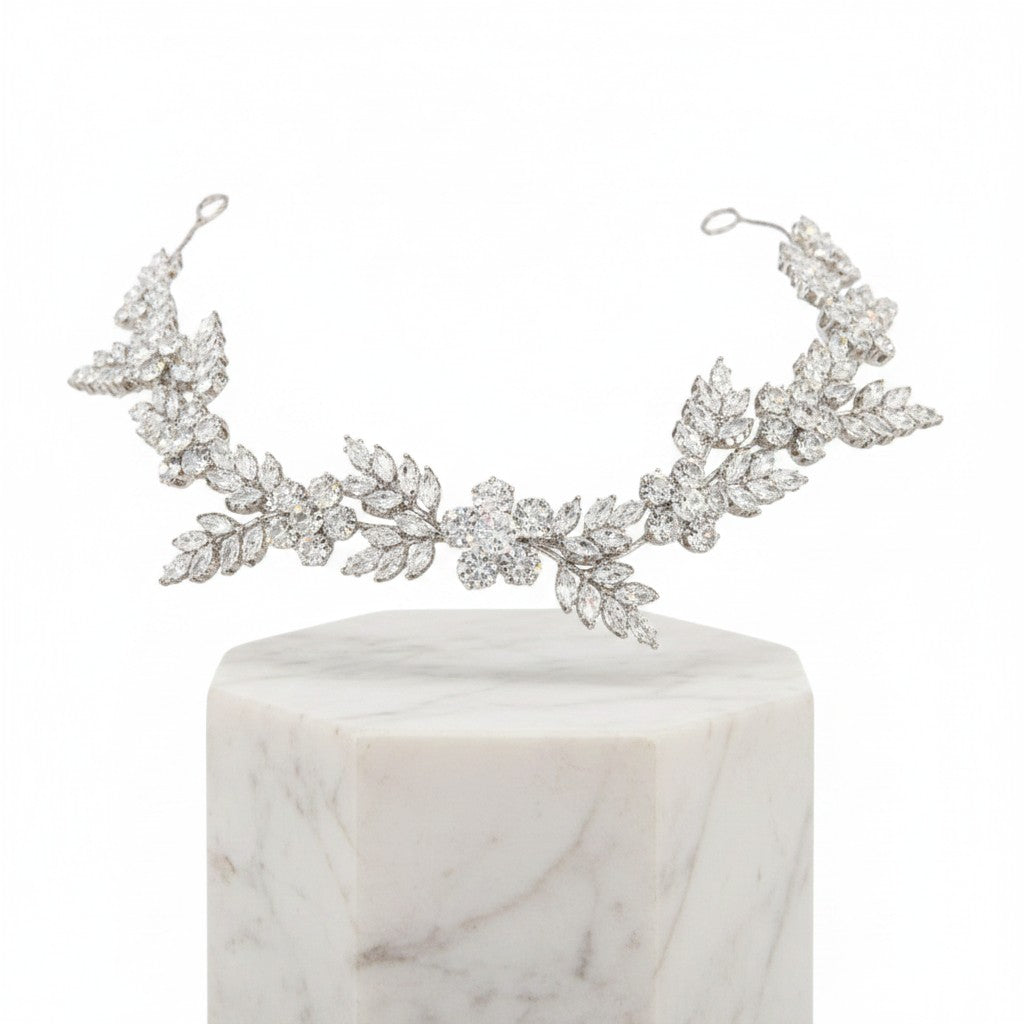 CUBIC ZIRCONIA COLLECTION  - RADIANCE HAIR VINE - HP221 SILVER