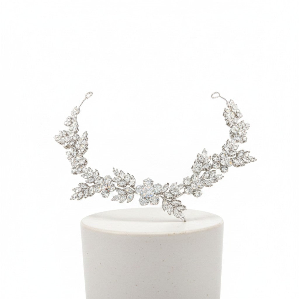 CUBIC ZIRCONIA COLLECTION  - RADIANCE HAIR VINE - HP221 SILVER