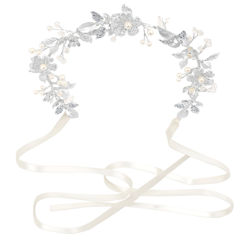 ATHENA COLLECTION - SILVER SPARKLE FLORAL VINE - HP236 SILVER