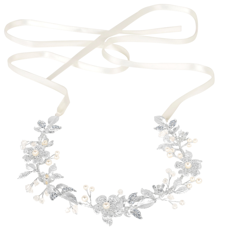 ATHENA COLLECTION - SILVER SPARKLE FLORAL VINE - HP236 SILVER