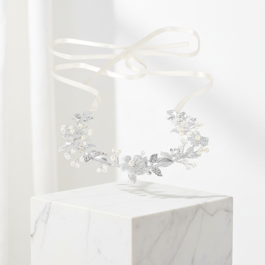 ATHENA COLLECTION - SILVER SPARKLE FLORAL VINE - HP236 SILVER