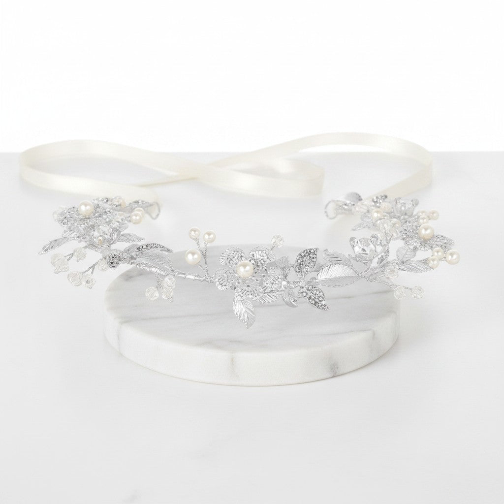 ATHENA COLLECTION - SILVER SPARKLE FLORAL VINE - HP236 SILVER
