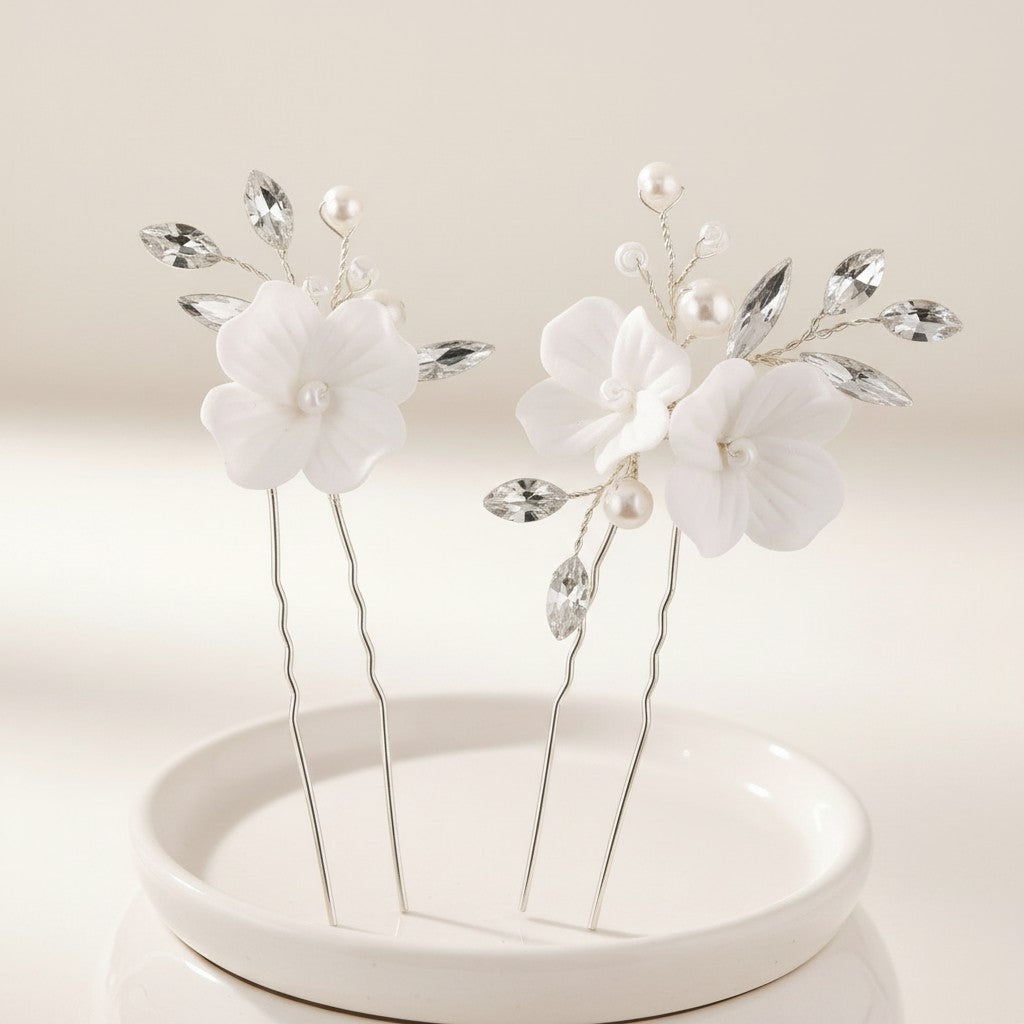ATHENA COLLECTION - FLORAL ROMANCE HAIR PIN SET - PIN 69 SILVER