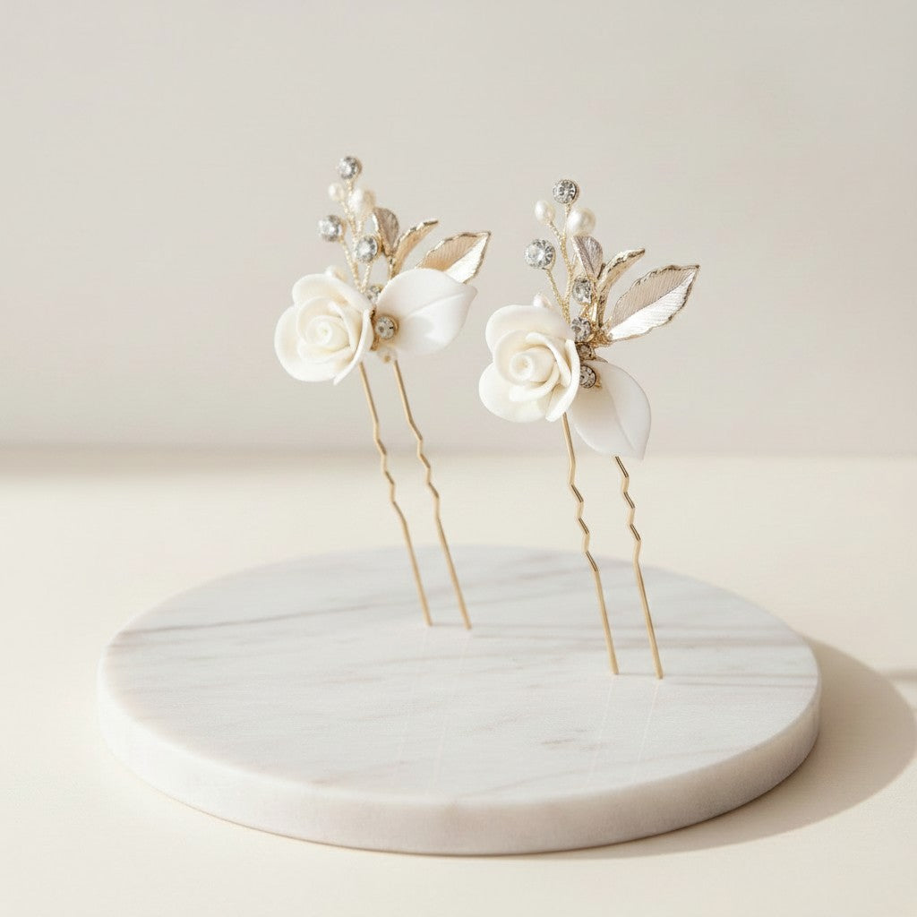ATHENA COLLECTION - GLAM ROSE HAIR PINS - (PAIR) PIN64 GOLD