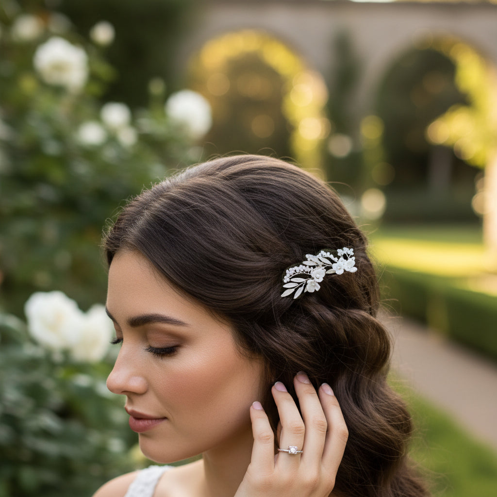 ATHENA COLLECTION - SHIMMER FLORAL HAIR PINS - PIN72 SILVER