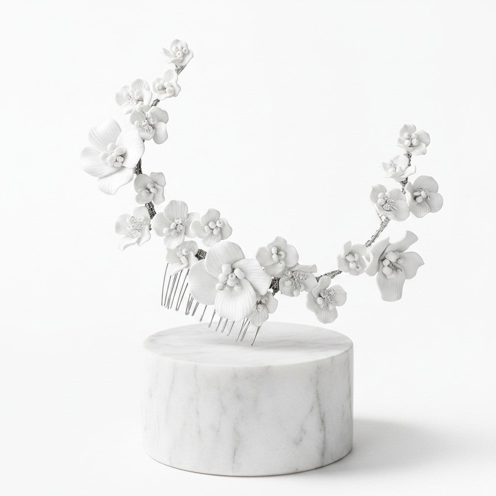 ATHENA COLLECTION - EXQUISITE  VINTAGE INSPIRED COMB - HC273 SILVER