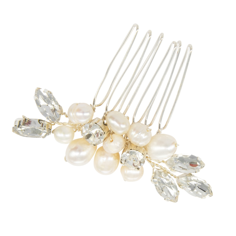 ATHENA COLLECTION - DAINTY PEARL HAIR COMB - HC274 SILVER