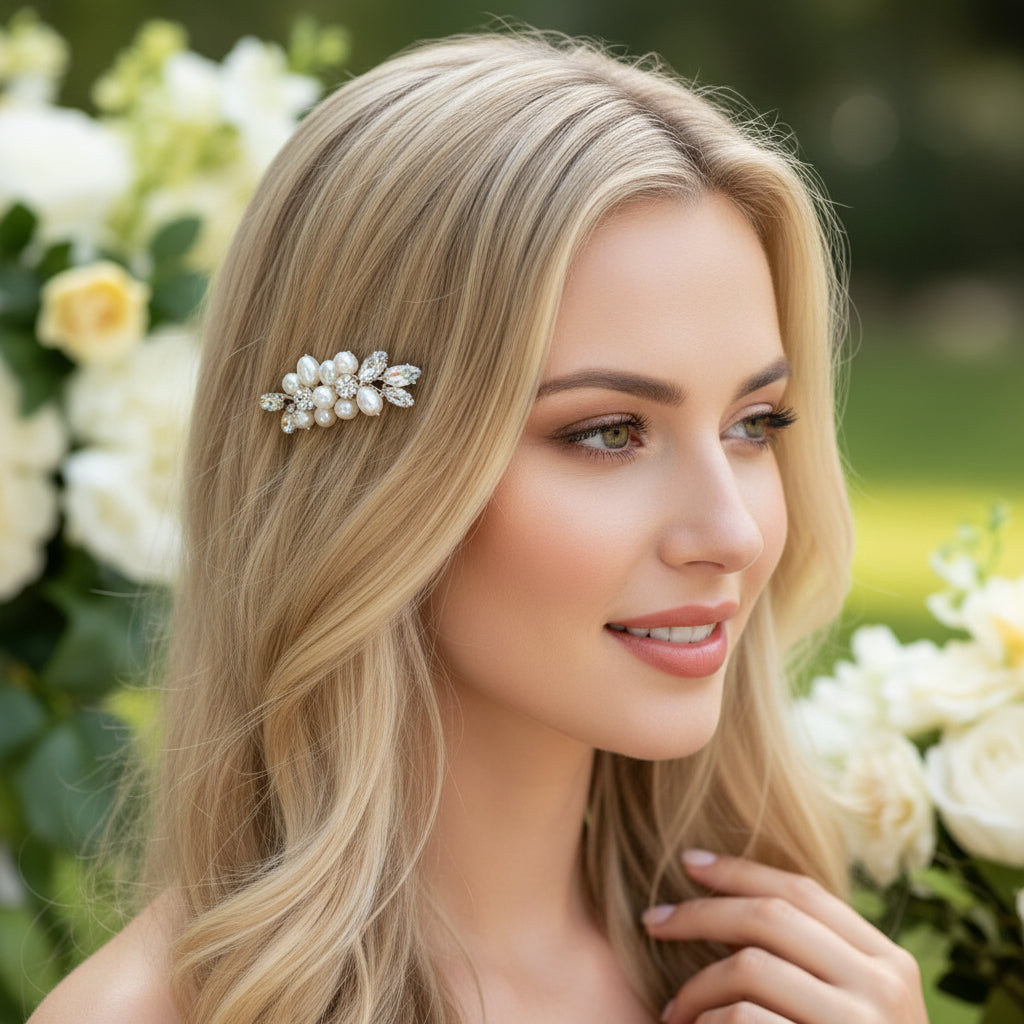 ATHENA COLLECTION - DAINTY PEARL HAIR COMB - HC274 SILVER