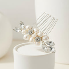 ATHENA COLLECTION - DAINTY PEARL HAIR COMB - HC274 SILVER