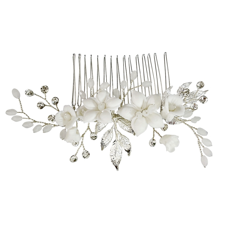 ATHENA COLLECTION - VINTAGE VINE HAIR COMB - HC275 SILVER