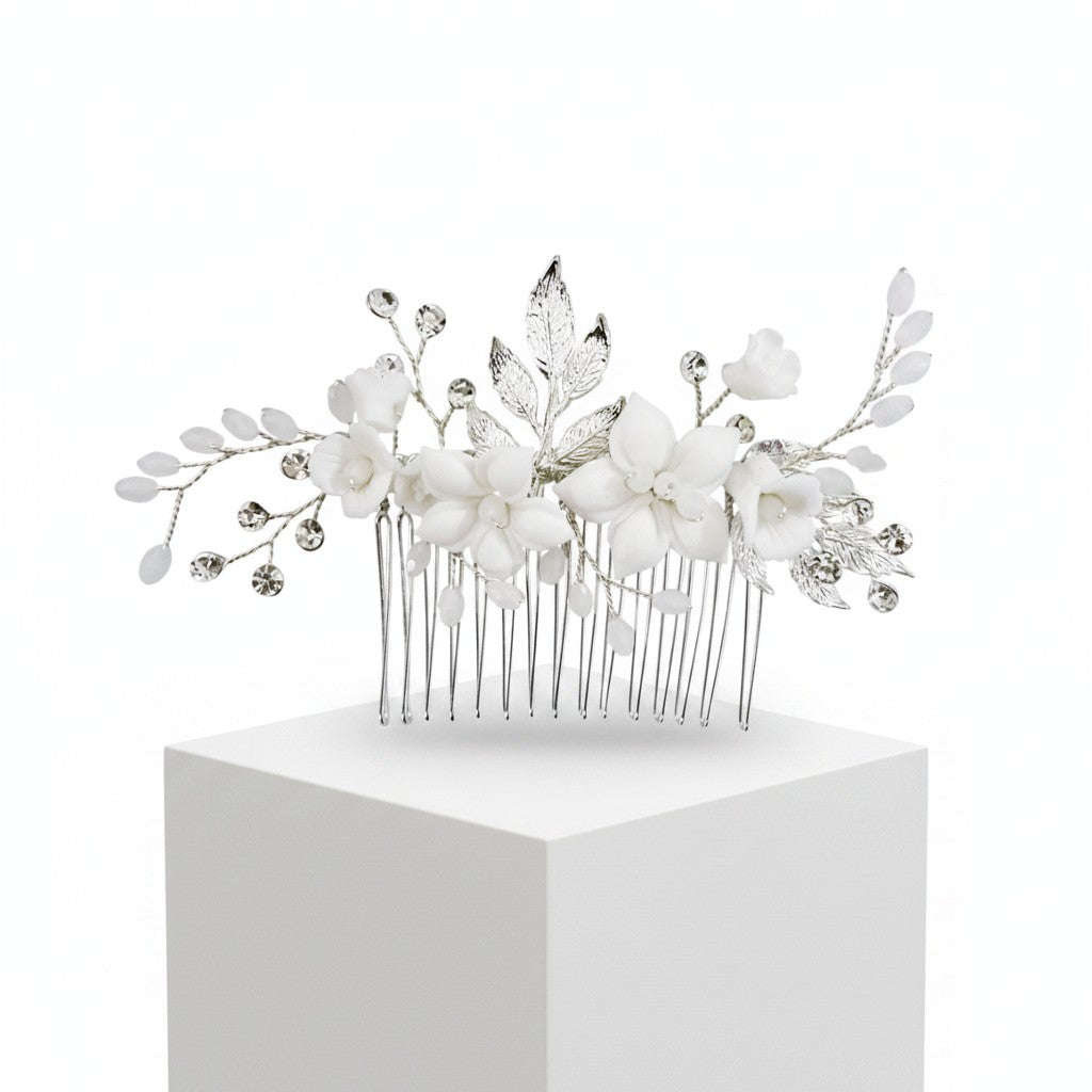 ATHENA COLLECTION - VINTAGE VINE HAIR COMB - HC275 SILVER
