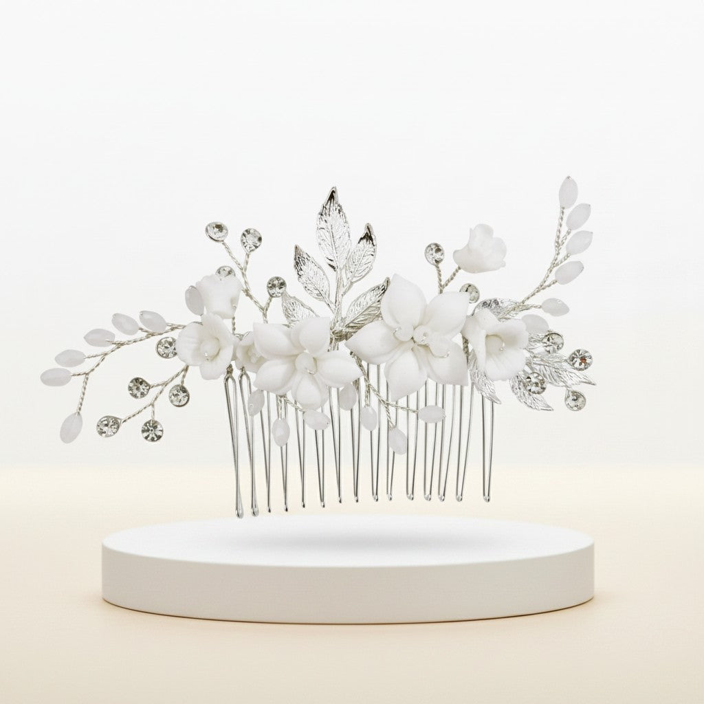ATHENA COLLECTION - VINTAGE VINE HAIR COMB - HC275 SILVER
