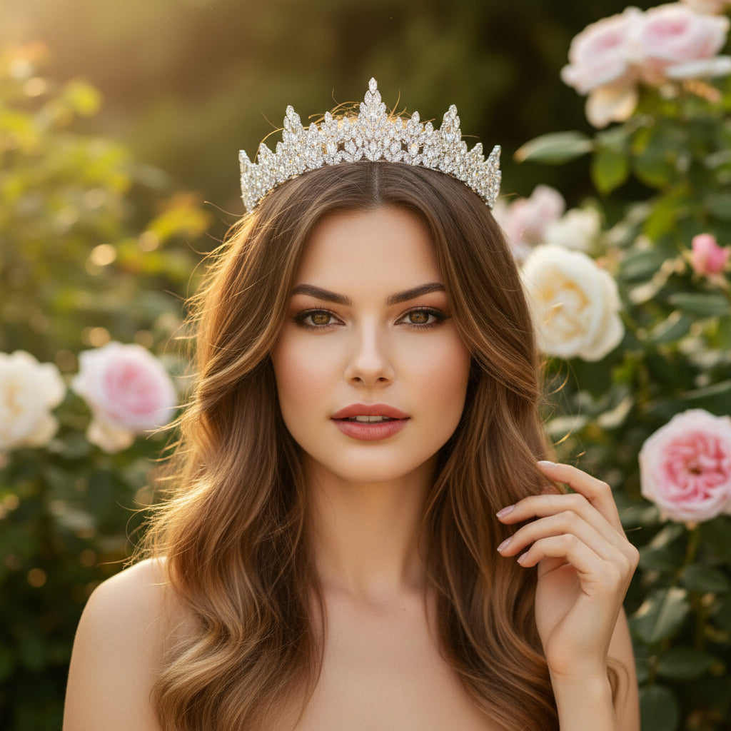 CUBIC ZIRCONIA COLLECTION - LUXE TIARA - AHB159 SILVER