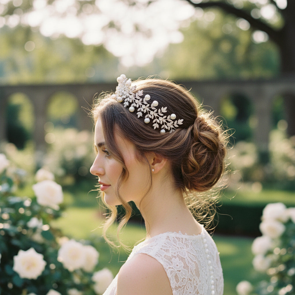 CUBIC ZIRCONIA COLLECTION - PEARL LUXE HEADPIECE - AHB161 SILVER