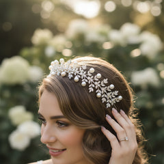 CUBIC ZIRCONIA COLLECTION - PEARL LUXE HEADPIECE - AHB161 SILVER