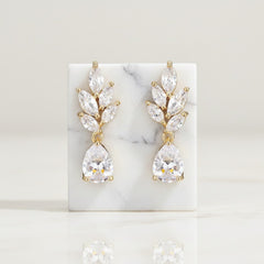CUBIC ZIRCONIA COLLECTION - DELICATE VINE EARRINGS - CZER601 GOLD