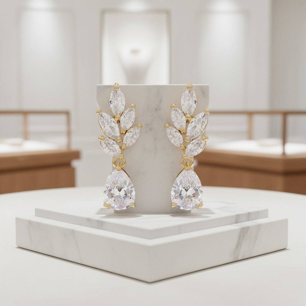 CUBIC ZIRCONIA COLLECTION - DELICATE VINE EARRINGS - CZER601 GOLD
