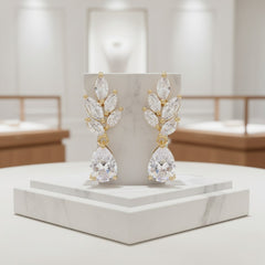 CUBIC ZIRCONIA COLLECTION - DELICATE VINE EARRINGS - CZER601 GOLD