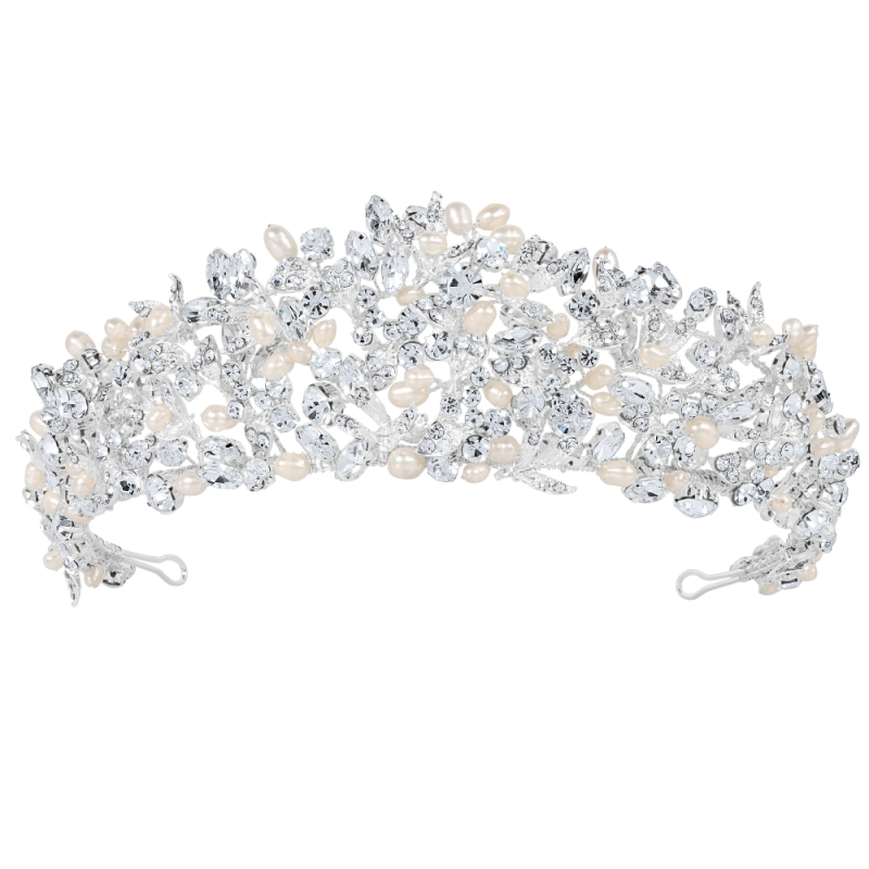 ATHENA COLLECTION - LUXE FRESHWATER PEARL TIARA - AHB162 SILVER