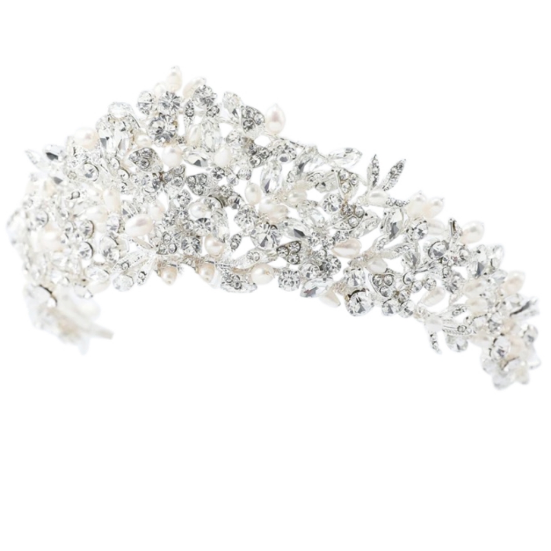 ATHENA COLLECTION - LUXE FRESHWATER PEARL TIARA - AHB162 SILVER