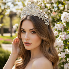 ATHENA COLLECTION - LUXE FRESHWATER PEARL TIARA - AHB162 SILVER