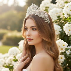 ATHENA COLLECTION - LUXE FRESHWATER PEARL TIARA - AHB162 SILVER