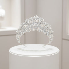 ATHENA COLLECTION - LUXE FRESHWATER PEARL TIARA - AHB162 SILVER