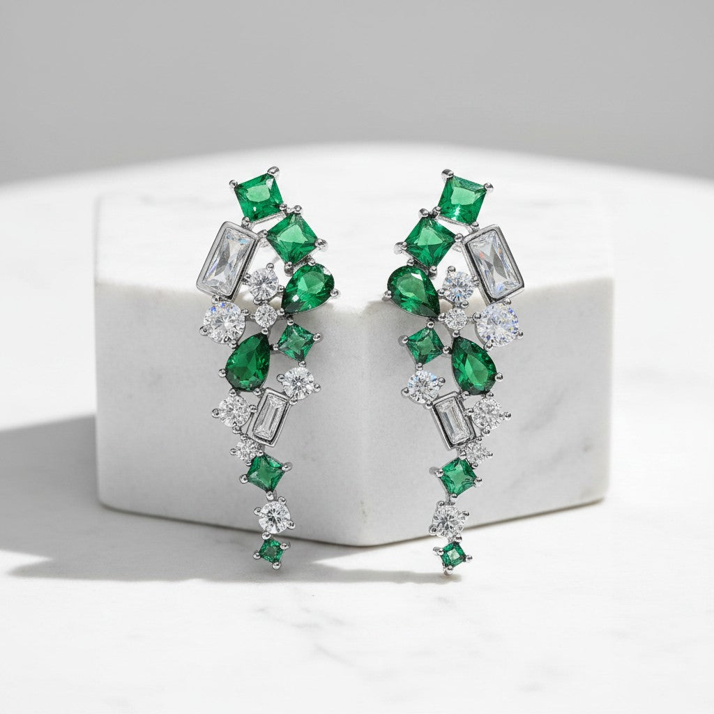 CUBIC ZIRCONIA COLLECTION - HOLLYWOOD GLAM EARRINGS - CZER708 EMERALD