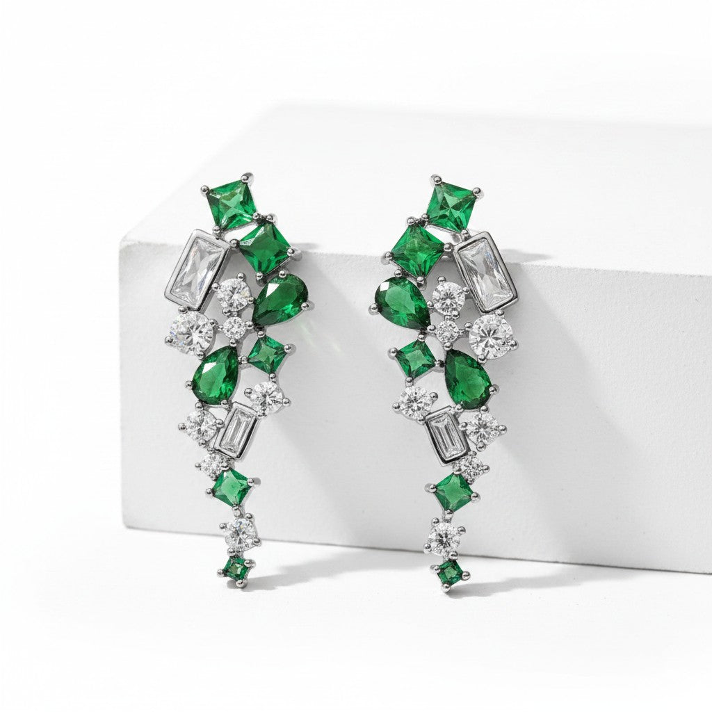 CUBIC ZIRCONIA COLLECTION - HOLLYWOOD GLAM EARRINGS - CZER708 EMERALD