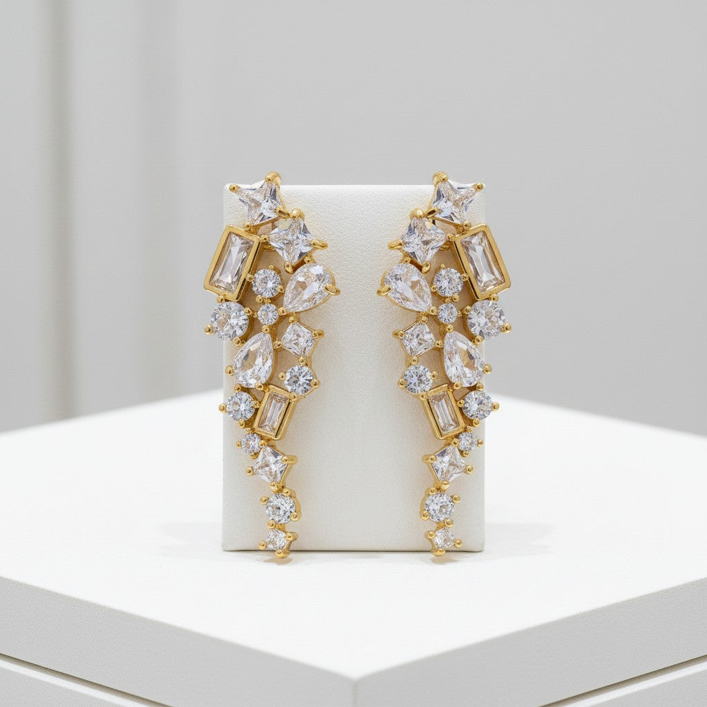 CUBIC ZIRCONIA COLLECTION - HOLLYWOOD GLAM EARRINGS - CZER708 GOLD