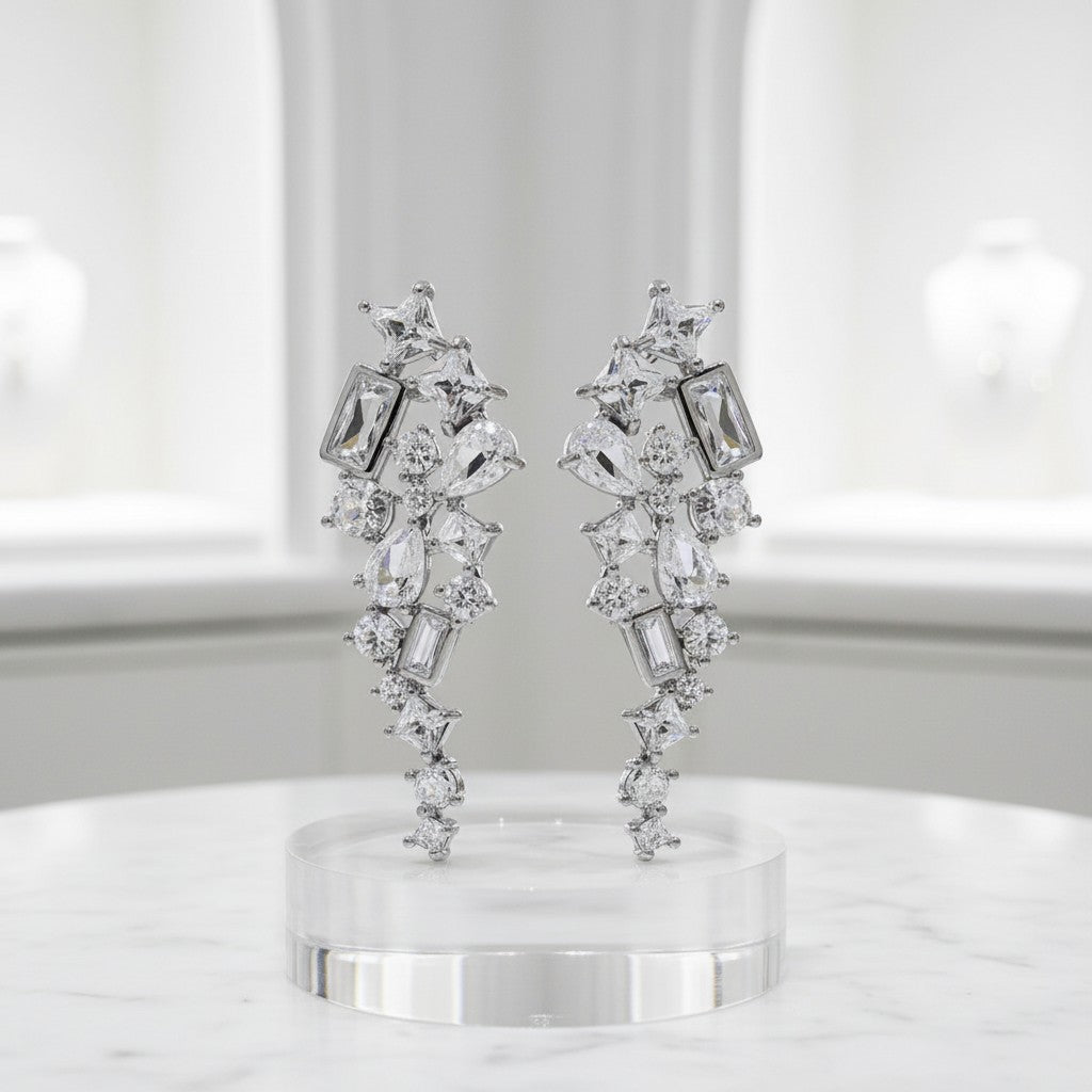 CUBIC ZIRCONIA COLLECTION - HOLLYWOOD GLAM EARRINGS - CZER708 SILVER