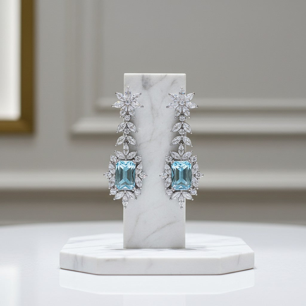 CUBIC ZIRCONIA COLLECTION - SILVER SCREEN STARLET EARRINGS - CZER711 AQUA